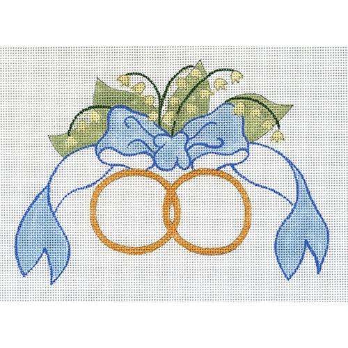 Blue Bow with Flowers Handpainted 18 Mesh Needlepoint Canvas with