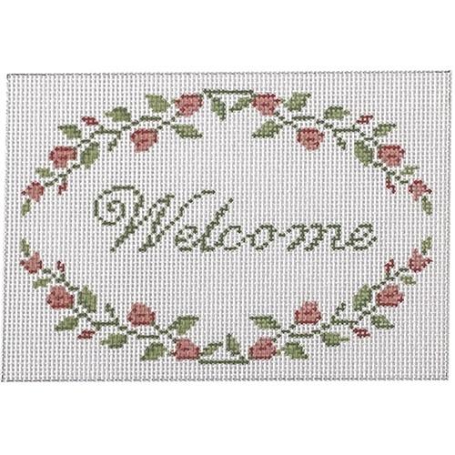 Welcome with Flower Buds Painted Canvas Susan Roberts Needlepoint Designs Inc. - 1