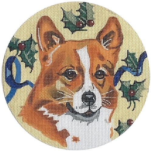 Welsh Corgi w/ Holly Ornament Painted Canvas The Meredith Collection - 1
