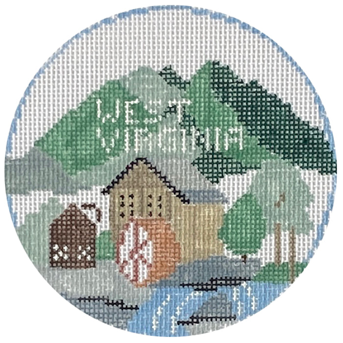 West Virginia Round Painted Canvas Kathy Schenkel Designs