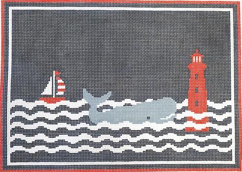 Whale with Lighthouse Painted Canvas CBK Needlepoint Collections