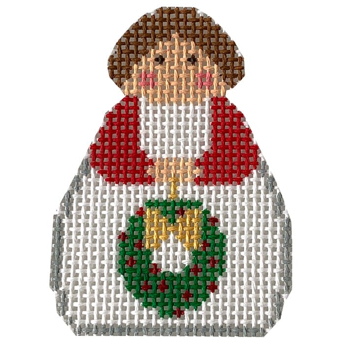 White and Red Angel Wreath Ornament Painted Canvas KCN Designers - 1