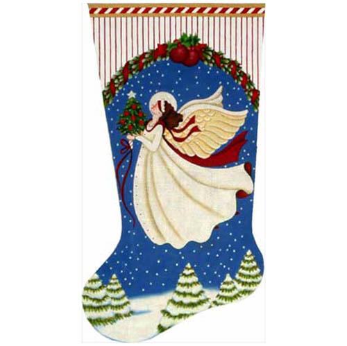 White Angel Stocking on 18 (MS) Painted Canvas Melissa Shirley Designs - 1