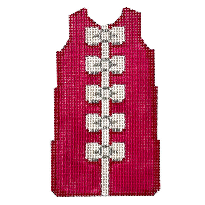 White Bows on Hot Pink Mini Shift Painted Canvas Two Sisters Needlepoint