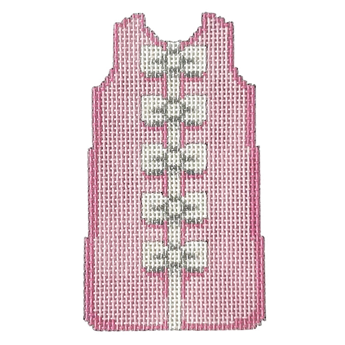 White Bows on Pink Mini Shift Painted Canvas Two Sisters Needlepoint