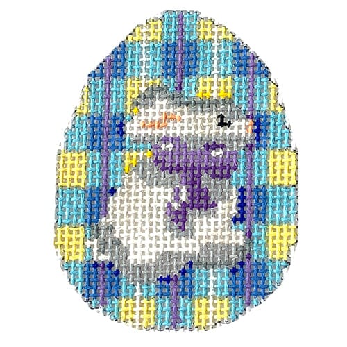 White Bunny / Blue Plaid Mini Egg Painted Canvas Associated Talents - 1