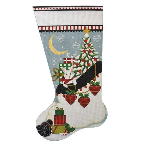 White Christmas Bag Stocking Painted Canvas Melissa Shirley Designs - 1