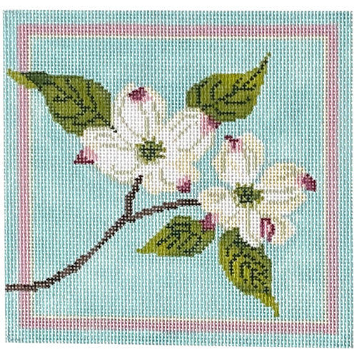 White Dogwood Blossoms Painted Canvas Blue Ridge Stitchery