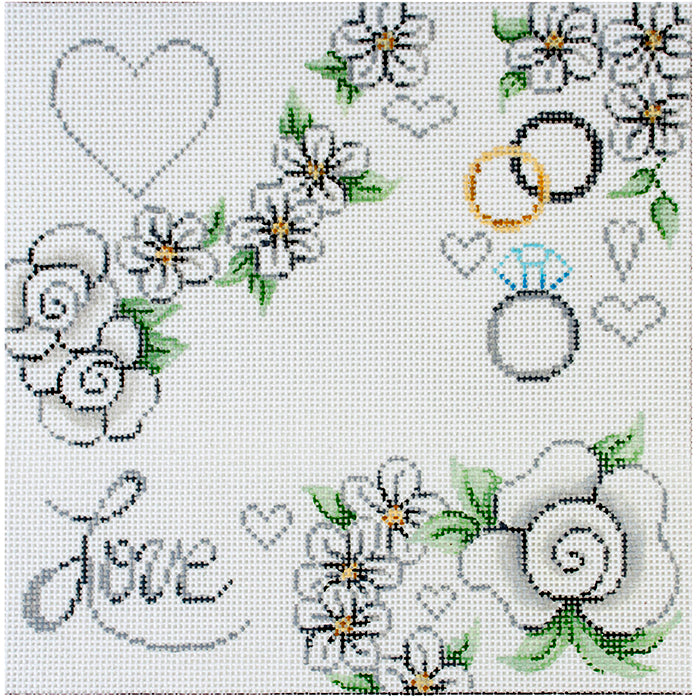 White Floral Love Sign Painted Canvas Patti Mann - 1
