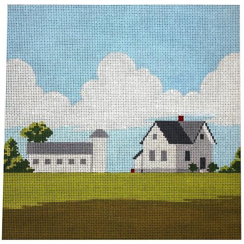 White House & Barn Painted Canvas A Stitch in Time