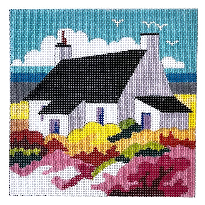 White House with Bushes Painted Canvas Colors of Praise