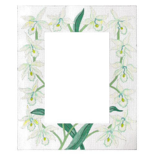 White Orchids Frame (opening 5''x7'') Painted Canvas Julie Mar Needlepoint Designs - 1