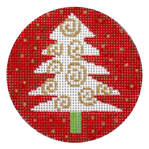 White Swirly Tree on Red Painted Canvas CBK Needlepoint Collections - 1
