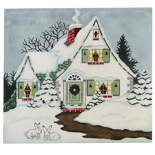 White Winter House Painted Canvas Melissa Shirley Designs