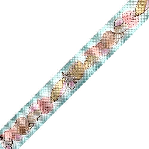 Wide Belt Mixed Shells on Caribbean Painted Canvas Kate Dickerson Needlepoint Collections - 1