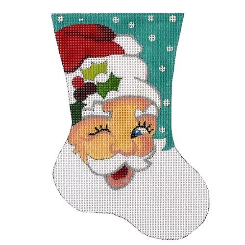 Winking Santa Mini Sock Painted Canvas Raymond Crawford Designs 