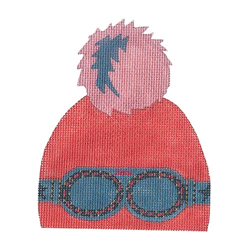 Winter Hat - Pink with Ski Goggles Painted Canvas All About Stitching/The Collection Design