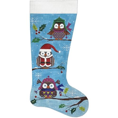 Winter Owls Stocking Painted Canvas Alice Peterson Company