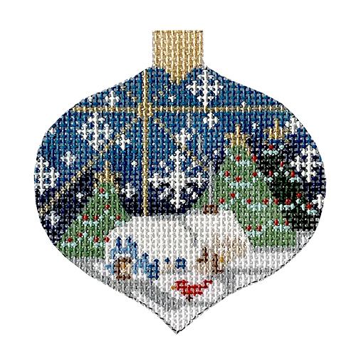 Winter Scene with House Ornament Painted Canvas Danji Designs - 1
