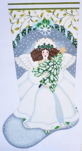 Winter White Angel Stocking Painted Canvas Melissa Shirley Designs - 1