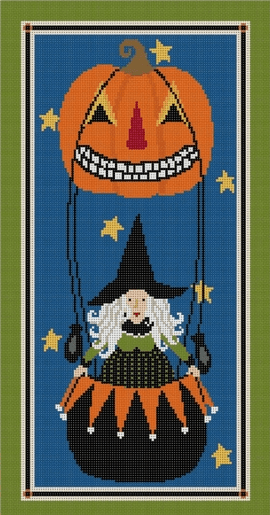 Witch with Pumpkin Painted Canvas CBK Needlepoint Collections