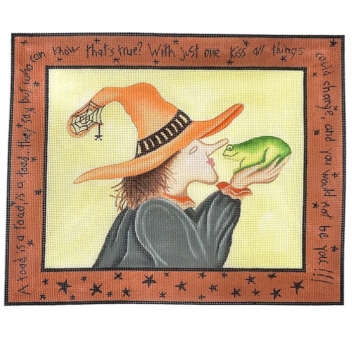 Witch with Toad Painted Canvas CBK Needlepoint Collections
