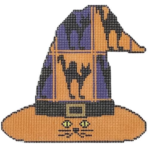 Witch's Hat Ornament Black Cats Painted Canvas KCN Designers - 1