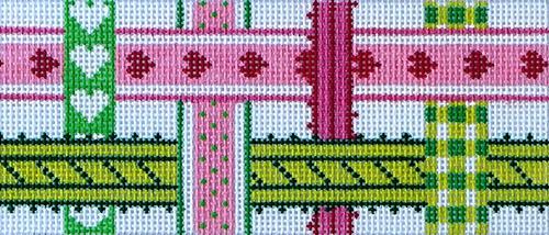 Woven Ribbons Pink & Green Painted Canvas Kate Dickerson Needlepoint Collections - 1