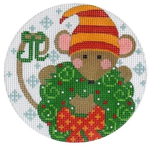 Wreath Mouse Ornament Painted Canvas Danji Designs - 1