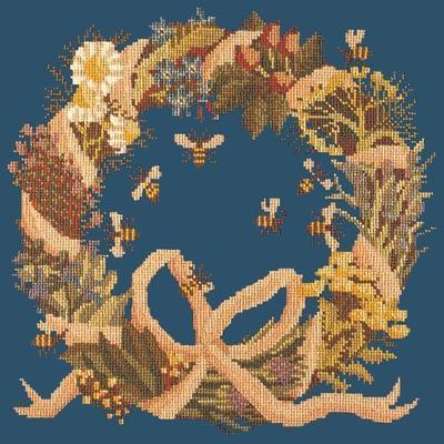 Wreath of Herbs Needlepoint Kit Kits Elizabeth Bradley Design Dark Blue