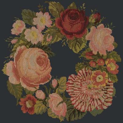 Wreath of Roses Needlepoint Kit Kits Elizabeth Bradley Design Black
