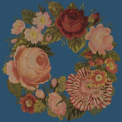 Wreath of Roses Needlepoint Kit Kits Elizabeth Bradley Design Dark Blue