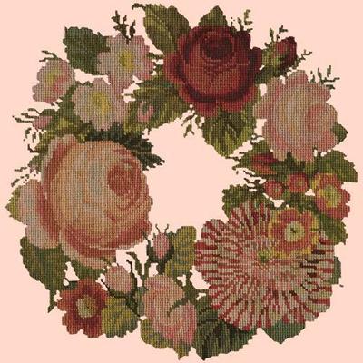 Wreath of Roses Needlepoint Kit Kits Elizabeth Bradley Design Salmon Pink
