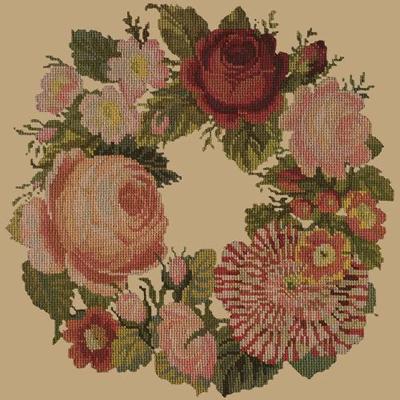 Wreath of Roses Needlepoint Kit Kits Elizabeth Bradley Design Sand