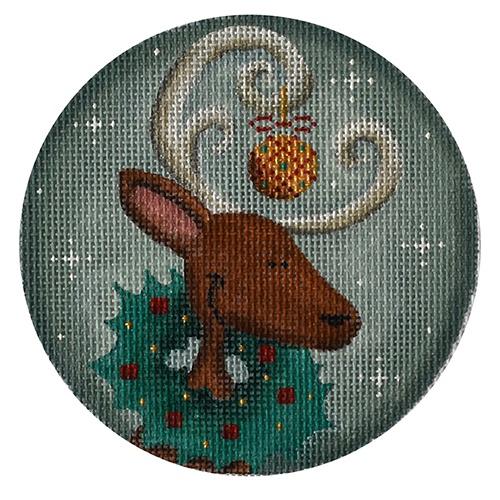 Wreath Reindeer Painted Canvas Rebecca Wood Designs - 1