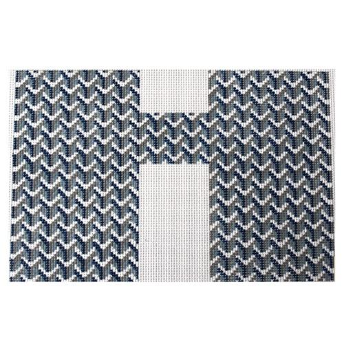 Y Pattern Clutch Blue Front Painted Canvas Anne Fisher Needlepoint LLC