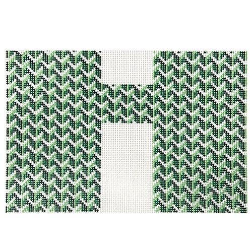 Y Pattern Clutch Green & White Front Painted Canvas Anne Fisher Needlepoint LLC - 1