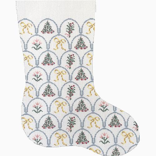 Yellow Bow Scalloped Stocking Painted Canvas The Plum Stitchery - 1