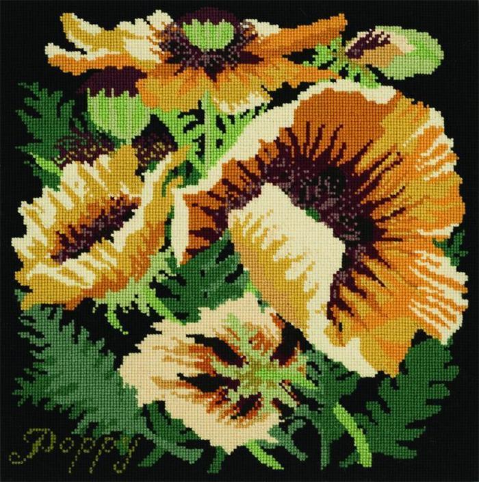 Yellow Poppy Needlepoint Kit Kits Elizabeth Bradley Design Black