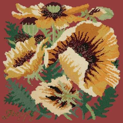 Yellow Poppy Needlepoint Kit Kits Elizabeth Bradley Design Dark Red