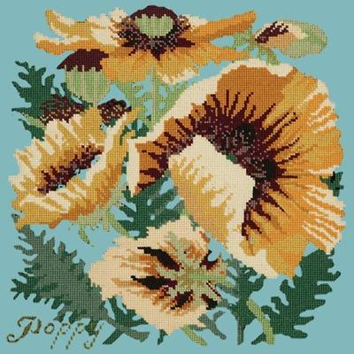 Yellow Poppy Needlepoint Kit Kits Elizabeth Bradley Design Duck Egg Blue