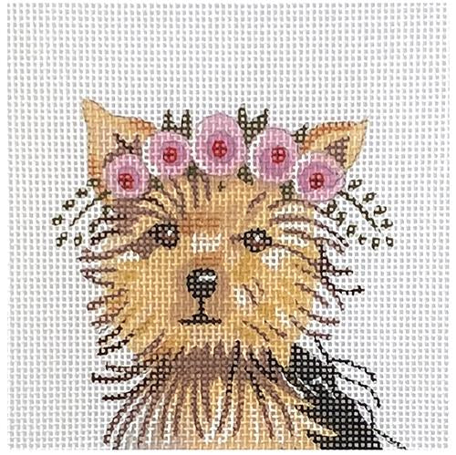 Yorkie with Floral Crown Insert Painted Canvas Colors of Praise - 1