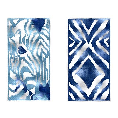 Zebra Double Eyeglass Case Blue Painted Canvas Anne Fisher Needlepoint LLC - 1