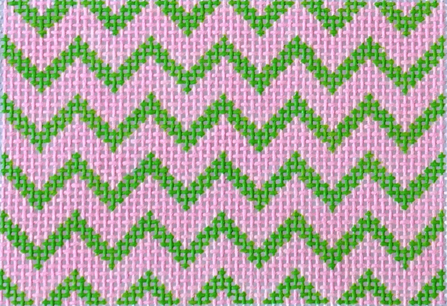 Zig Zag Pink & Lime Painted Canvas Kate Dickerson Needlepoint Collections - 1