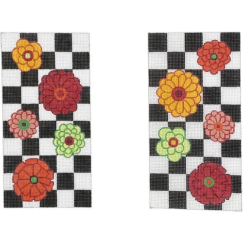 Zinnias on Black and White Checks EGC Painted Canvas The Meredith Collection