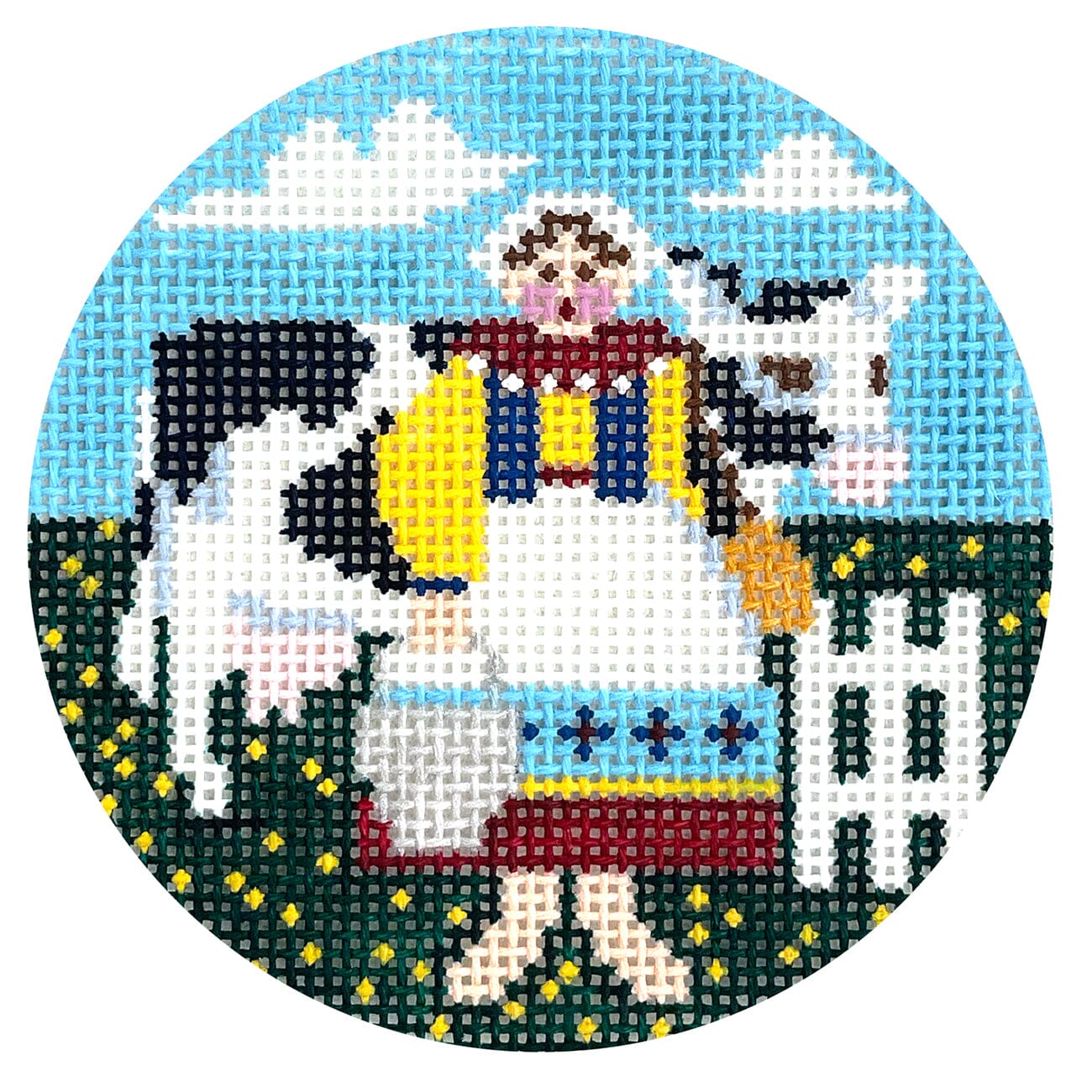 12 Days 3" Round on 18   8 Maids Milking Painted Canvas Shelly Tribbey  - 1