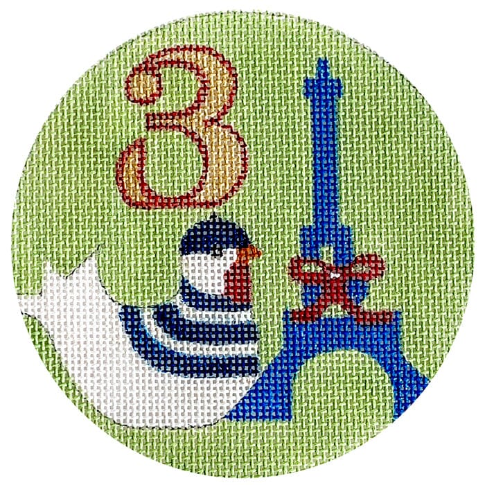 12 Days Ornament   3 French Hens Painted Canvas Melissa Prince Designs  - 1