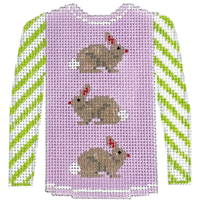 3 Brown Bunnies on Lavender Sweater Painted Canvas Kristine Kingston  - 1