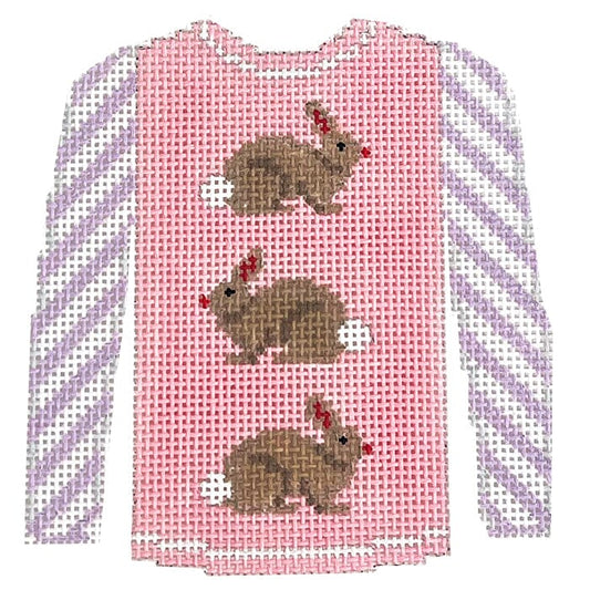 3 Brown Bunnies on Pale Pink Sweater Painted Canvas Kristine Kingston 