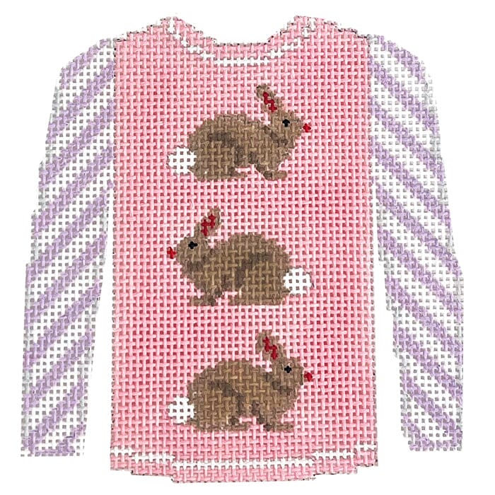3 Brown Bunnies on Pale Pink Sweater Painted Canvas Kristine Kingston 
